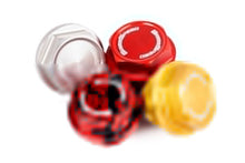 Load image into Gallery viewer, GrimmSpeed 89-21 Subaru Bolt Oil Cap Kit Red with Black Splatter (120014RDBLK)