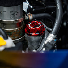 Load image into Gallery viewer, GrimmSpeed 89-21 Subaru Bolt Oil Cap Kit Red with Black Splatter (120014RDBLK)