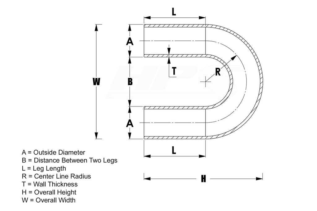 HPS Performance Aluminum Elbow Tubing 180 Degree, 1-1/2" OD, 1-3/4" CLR, 6" Legs Mill Finish (AT180-150-CLR-175)