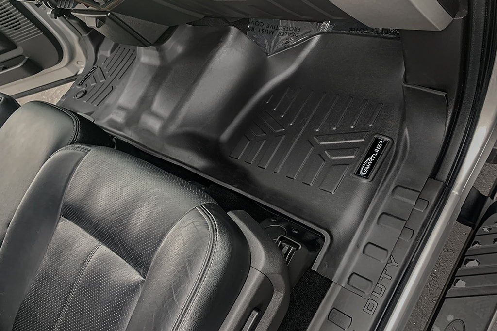 SMARTLINER Custom Fit Floor Mats 1st Row Black Over The Hump Liner Compatible With 2012-2016 Ford F-250/F-350/F-450/F-550 Super Duty Standard & Crew Cab with Raised Drivers Side Pedal (SA0335)