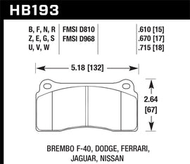 Hawk Performance 15-17 Dodge Viper / 88-92 Ferrari F40 ER-1 Brake Pads (HB193D.670)