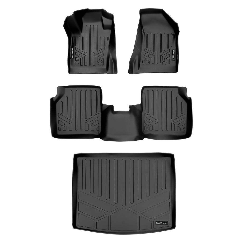 SMARTLINER Floor Mats 2 Rows - Cargo Liner Set Black Compatible With 2017-2021 Compass with Dual Driver Side Floor Hooks (SA0331/B0331/D0331)