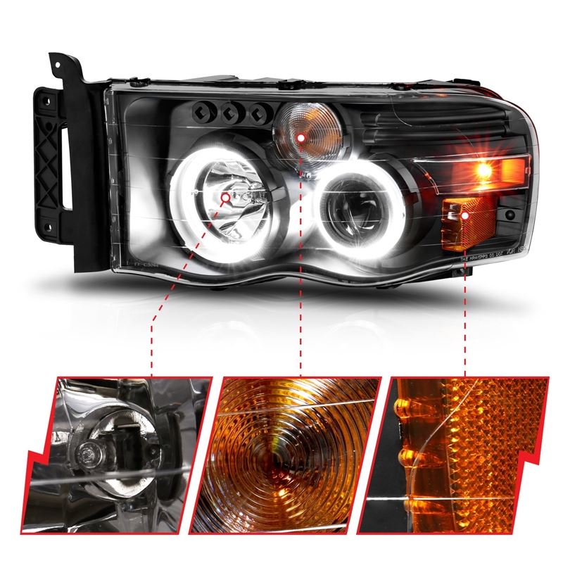 ANZO USA Projector Headlight Set w/Halo, Clear/Amber Lens, Black, Pair, (111490)