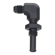 Load image into Gallery viewer, DeatschWerks 6AN Male Flare to 90-Degree 3/8in Single Hose Barb - Anodized Matte Black (6-02-0733-B)
