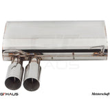 GTHAUS Meistershaft GT Racing Exhaust; 2x83mm (Round Split); Stainless Steel (BM0311201)
