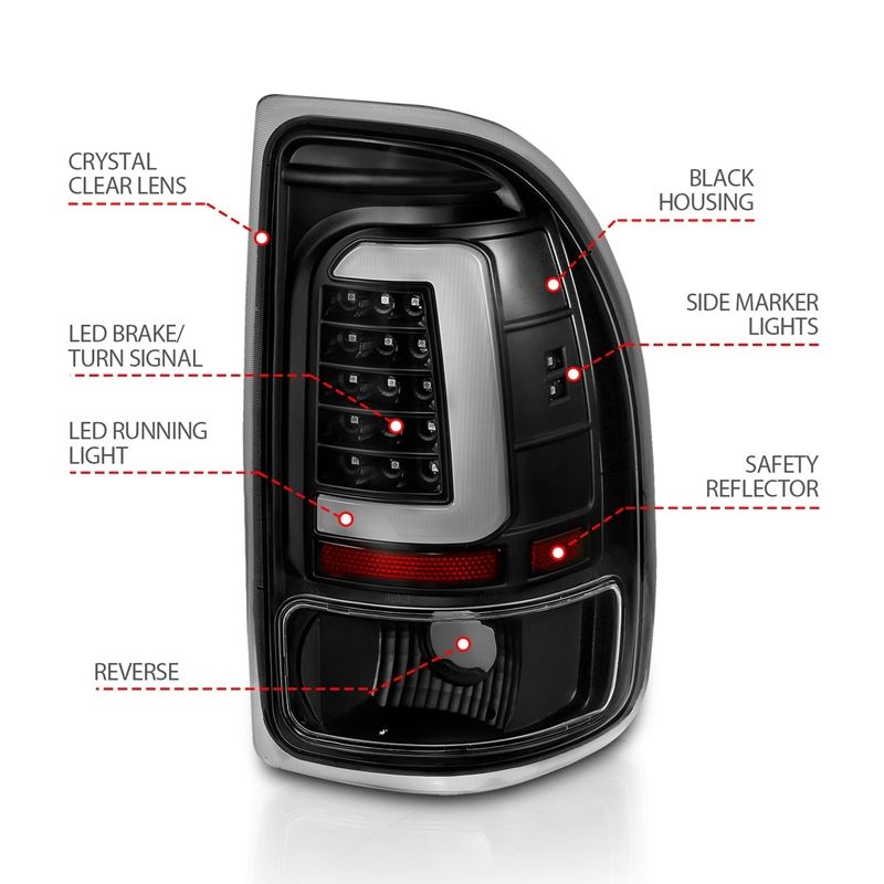 ANZO USA Tail Light Assembly, LED, Clear Lens, Black Housing, Pair, (311347)