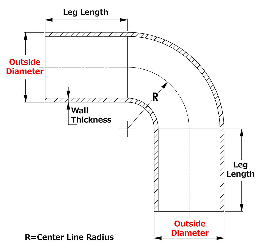 HPS Aluminum Elbow Tubing 90 Degree, 5" OD, 7-1/2" CLR, 6" Legs Mill Finish (AT90-500-CLR-75)