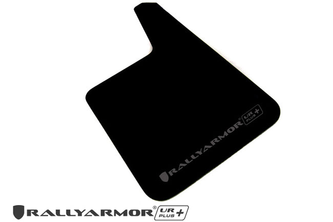 Rally Armor Universal Black UR Plus Mud Flap  w/ Metallic Black Logo - Pair (MF20-URP-BLK-MBK-LRT)