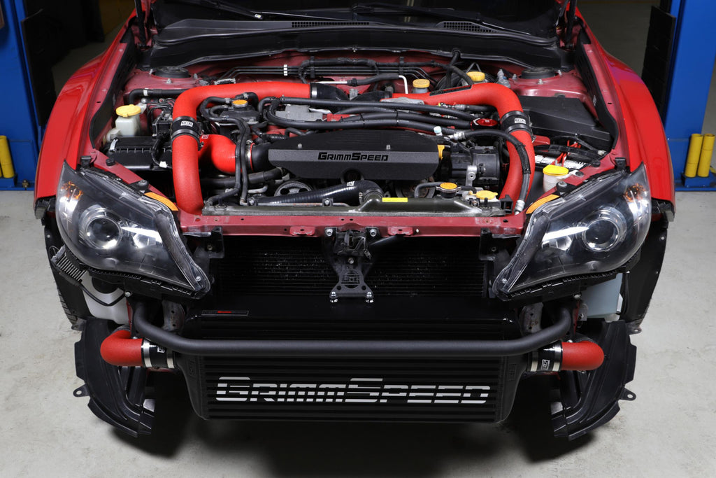 Front Mount Intercooler Kit Black Coated Red Piping For Subaru 08-14 STI GrimmSpeed