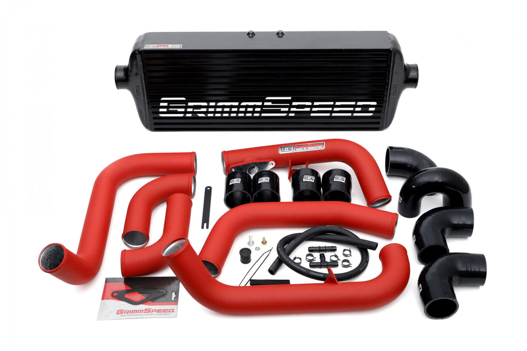 Front Mount Intercooler Kit Black Coated Red Piping For Subaru 08-14 STI GrimmSpeed