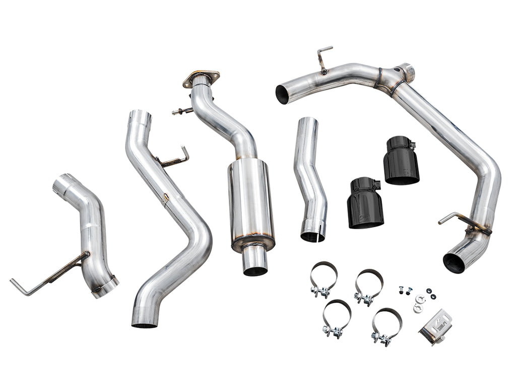 AWE Tuning 2021+ Ford Bronco 0FG Dual Rear Exit Exhaust w/Diamond Black Tips & Bash Guard (3015-33456)