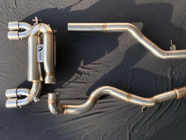 Active Autowerke F8X M3 M4 Signature Exhaust System includes Active F-brace - Carbon over Black Chrome Tips (11-045CB)