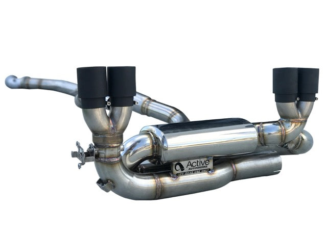 Active Autowerke F87 M2 Competition Signature Exhaust System includes Active F-brace (Carbon over Black Chrome Tips) (11-051CB)