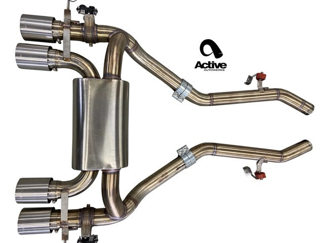 Active Autowerke G80 M3 and G82 M4 Valved Rear Axle-back Exhaust w Tips w carbon over black chrome tips (11-086CB)