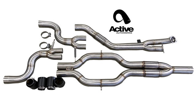Active Autowerke G80/G82 M3/M4 Signature RACE ONLY Exhaust System - GOLIATH - Full race only exhaust w DUMP-Carbon over Black Chrome Tips (11-116CBD)