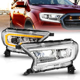 ANZO USA Full LED Projector Headlights w/ Initiation & Sequential - Chrome for 19-23 Ford Ranger (111614)