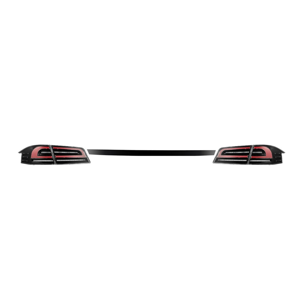 12-21 Tesla Model S LUXX-Series LED Tail Lights Black Red (With Black Trunk Center Piece Replacement)