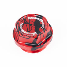 Load image into Gallery viewer, GrimmSpeed 89-21 Subaru Bolt Oil Cap Kit Red with Black Splatter (120014RDBLK)