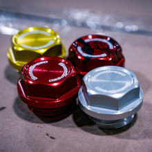 Load image into Gallery viewer, GrimmSpeed 89-21 Subaru Bolt Oil Cap Kit Red with Black Splatter (120014RDBLK)