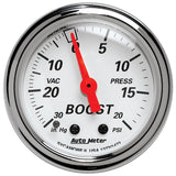 AutoMeter Arctic White 2-1/16in 30 in. Hg/20 PSI Full Sweep Mechanical Vacuum/Boost Pressure Gauge (1372)