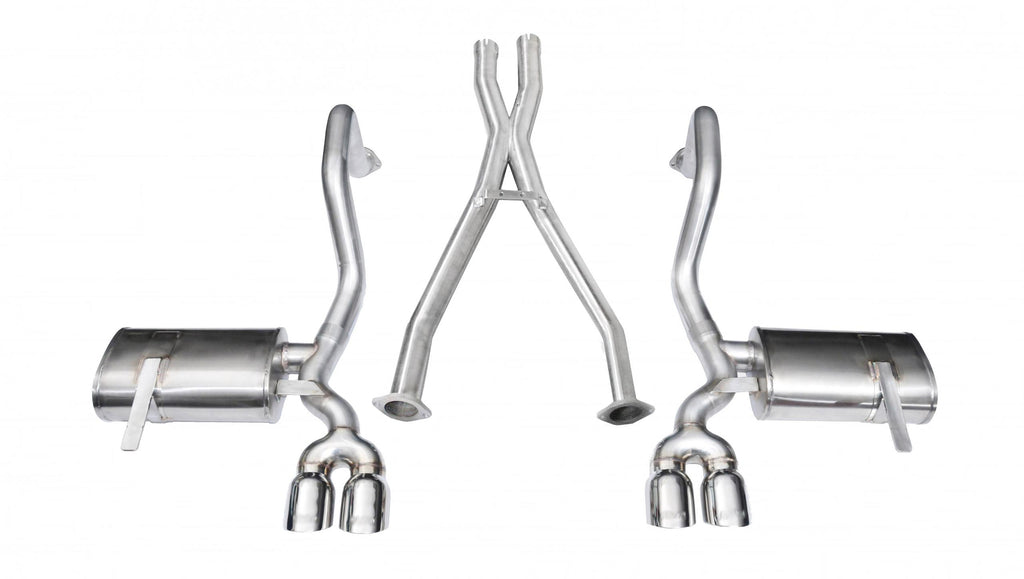 Corsa Performance 2.5 Inch Cat-Back Plus X-Pipe Xtreme Exhaust Dual Rear Exit 3.5 Inch Polished Tips 97-04 Chevy Corvette C5 Plus Z06 5.7L V8 Stainless Steel (14114)