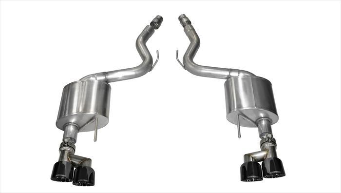 Corsa Performance 3.0 Inch Axle-Back Sport Dual Exhaust Black 4.0 Inch Tips 15-Present Mustang GT Fastback 5.0L (Fits 18-Pres Non-Valve, Premium Pkg Only, Requires Roush Rear Valance Mods) Stainless Steel (14334BLK)