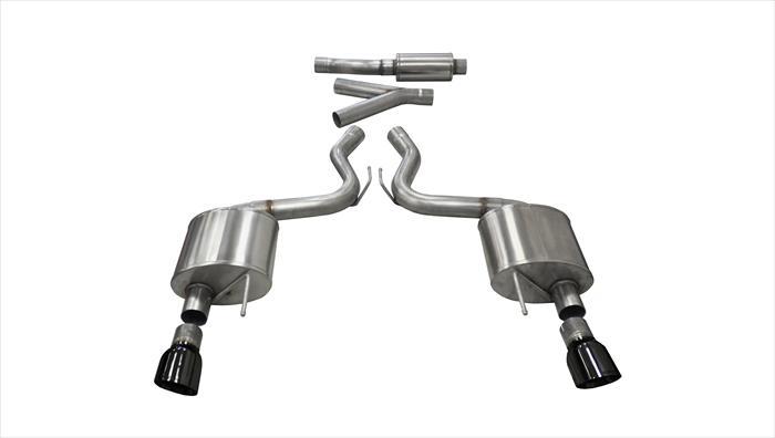 Corsa Performance 3.0 Inch Cat-Back Sport Dual Exhaust 4.5 Inch Black Tips 15-17 Ford Mustang EcoBoost Fastback 2.3L Turbo Stainless Steel (14343BLK)