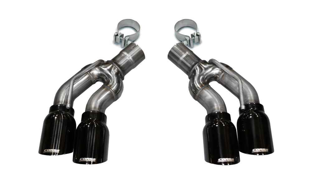 Corsa Performance Two Twin 4.0 Inch Black Tips Clamps Included Dual Rear Exit For Cadillac CTS-V Exhaust Only Stainless Steel (14359BLK)