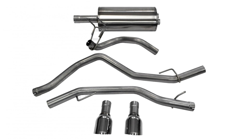 Corsa Performance 3.0 Inch Cat-Back Sport Dual Rear Exhaust 4.5 Inch Polished Tips 09-18 Dodge Ram/Rebel 4.7L/5.7L V8 140.5 Inch Wheelbase Stainless Steel (14405)