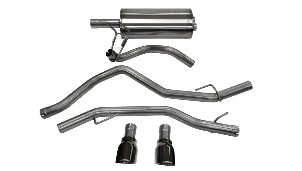 Corsa Performance 3.0 Inch Cat-Back Sport Dual Rear Exhaust 4.5 Inch Black Tips 09-18 Dodge Ram/Rebel 4.7L/5.7L V8 140.5 Inch Wheelbase Stainless Steel (14405BLK)