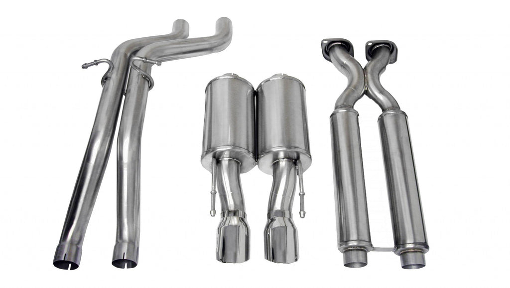 Corsa Performance 2.5 Inch Cat-Back Sport Dual Center Exhaust 4.0 Inch Polished Tips 06-10 Jeep Grand Cherokee SRT-8 6.1L V8 (Factory Hitch) Stainless Steel (14451)