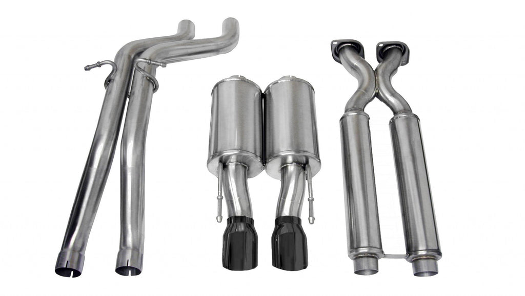 Corsa Performance 2.5 Inch Cat-Back Sport Dual Center Exhaust 4.0 Inch Black Tips 06-10 Jeep Grand Cherokee SRT-8 6.1L V8 (Factory Hitch) Stainless Steel (14451BLK)
