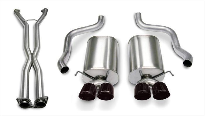 Corsa Performance 2.5 Inch Cat-Back Xtreme Dual Exhaust Black 3.5 Inch Tips 05-08 Corvette A6 Auto Trans 6.0L/6.2L Stainless Steel (14469CB6BLK)