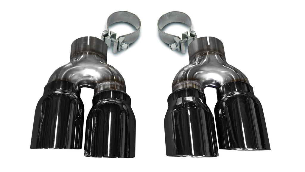 Corsa Performance Two Twin 4.0 Inch Black Tips Clamps Included Dual Rear Exit For Cadillac ATS-V Exhaust Only Stainless Steel (14479BLK)