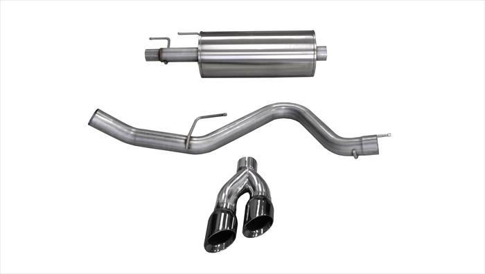 Corsa Performance 3.0 Inch Cat-Back Sport Single Side Exit Exhaust 4.0 Inch Black Tips 15-Present Ford F150 EcoBoost 3.5L V6 T/2.7L T 145/156.8/163.7 Inch WB Stainless Steel (14836BLK)