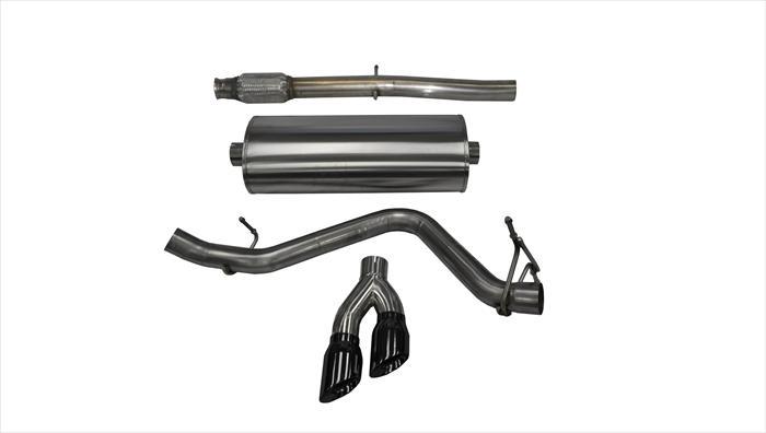 Corsa Performance 3.0 Inch Cat-Back Touring Single Side Exit Exhaust 4.0 Inch Black Tips 14-Present Silverado/Sierra 1500 Double/Crew Cab/Short/Standard Bed 5.3L V8 143.5 Inch WB Stainless Steel (14848BLK)