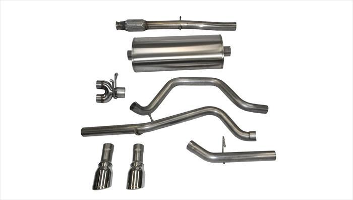 Corsa Performance 3.0 Inch Cat-Back Sport Dual Rear Exit Exhaust 4.0 Inch Polished Tips 14-Present Silverado/Sierra/Denali Crew/Double Cab/Short/Standard Bed 5.3L V8 143.5 Inch WB Stainless Steel (14869)