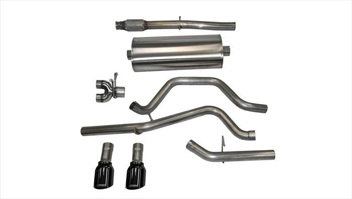 Corsa Performance 3.0 Inch Cat-Back Sport Dual Rear Exit Exhaust 4.0 Inch Black Tips 14-Present Silverado/Sierra/Denali Crew Cab/Standard Bed 5.3L V8 153.0 Inch WB Stainless Steel (14870BLK)
