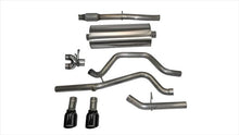 Load image into Gallery viewer, Corsa Performance 3.0 Inch Cat-Back Sport Dual Rear Exit Exhaust 4.0 Inch Black Tips 14-Present Silverado/Sierra/Denali Crew Cab/Standard Bed 5.3L V8 153.0 Inch WB Stainless Steel (14870BLK)
