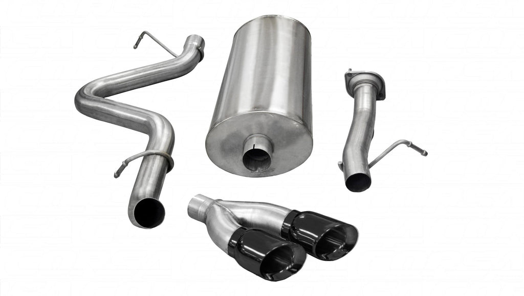 Corsa Performance 3.0 Inch Cat-Back Sport Single Side Exit Exhaust 4.0 Inch Black Tips 07-10 Silverado/Sierra/Denali 2500 Extended Cab/Standard Bed 6.0L V8 143.5 Inch WB Stainless Steel (14892BLK)