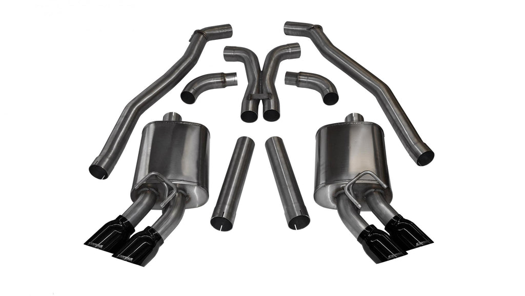 Corsa Performance 3.0 Inch Cat-Back Plus X-Pipe Sport Exhaust Dual Rear Exit 4.0 Inch Black Tips 12-15 Chevrolet Camaro ZL1 Coupe 6.2L V8 Stainless Steel (14971BLK)