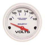 AutoMeter Marine White 2-1/16in 18V Electric Voltmeter Gauge (200756)