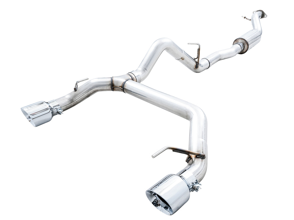 AWE Tuning 2021+ Ford Bronco 0FG Dual Rear Exit Exhaust w/Chrome Silver Tips & Bash Guard (3015-32456)