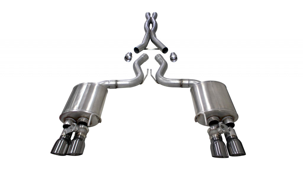 Corsa Performance 3.0 Inch Valved Cat-Back Sport To Extreme Dual Exhaust Gunmetal 4.0 Inch Quad Tips 18-Present Mustang GT Fastback Active Valves 5.0L V8 Stainless Steel (21001GNM)