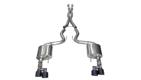 Corsa Performance 2018-2021 Ford Mustang 3.0 Inch Cat-Back Exhaust System Black Twin 4.0 Inch Tips Xtreme Sound Level (21040BLK)