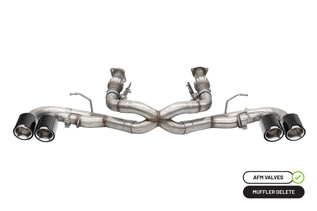 Corsa Performance 3.0 Inch Muffler Delete Cat-Back Exhaust System with AFM Valve with 4.5 Inch Carbon Fiber and Polished Flat Cut Tips 20-25 Chevrolet Corvette C8 (21102CF)
