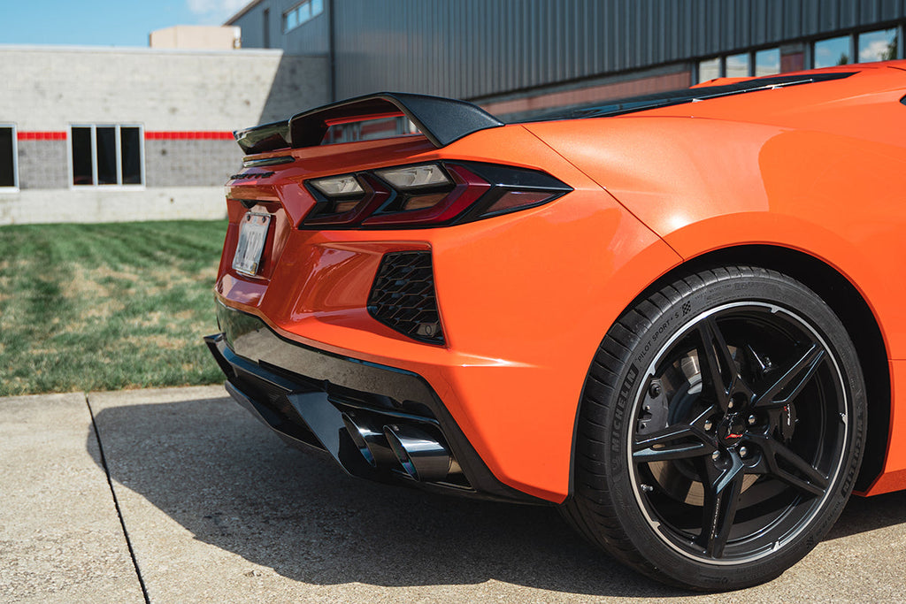 Corsa Performance 3.0 Inch Muffler Delete Cat-Back Exhaust System with NPP Sound control and 4.5 Inch Pro-Series Black Tips 20-25 Chevrolet Corvette C8 (21105BLK)