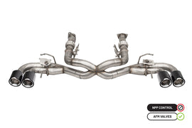 Corsa Performance 3.0 Inch Muffler Delete 4 Valve Cat-Back Exhaust System with NPP Sound control with 4.5 Inch Carbon Fiber and Polished Flat Cut Tips 20-25 Chevrolet Corvette C8 (21106CF)