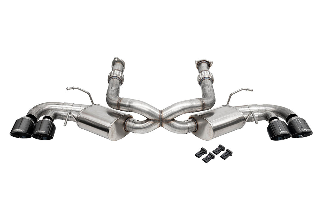 Corsa Performance 3.0 Inch Cat-Back Dual Rear Exit Exhaust System with NPP and AFM Simulators and 4.5 Inch Black PVD Pro-Series Tips 20-25 Chevrolet Corvette C8 (21108BLK)