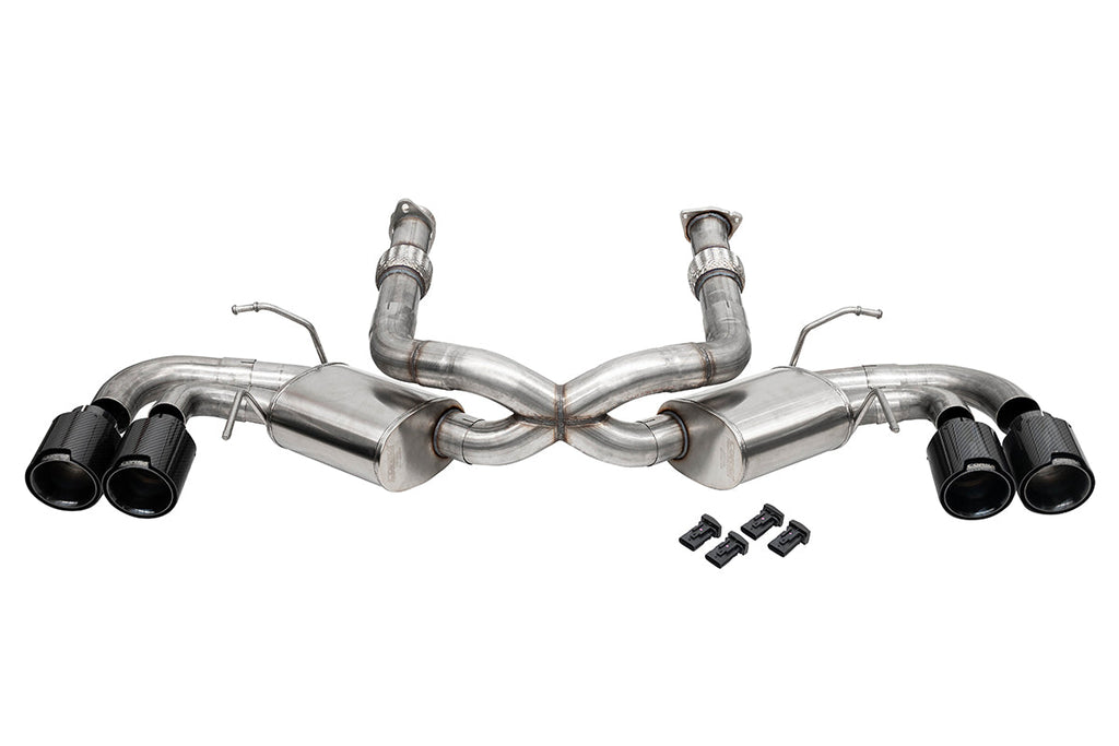 Corsa Performance 3.0 Inch Cat-Back Dual Rear Exit Exhaust System with NPP and AFM Simulators and 4.5 Inch Polished Caron Fiber Black Tips 20-25 Chevrolet Corvette C8 (21108CFBLK)